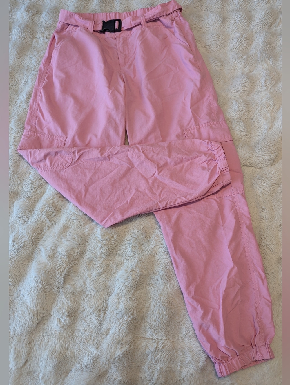 Ninth Hall Pink Nylon Cargo Track Pants with Belt – Lightweight Joggers - Picture 2 of 6